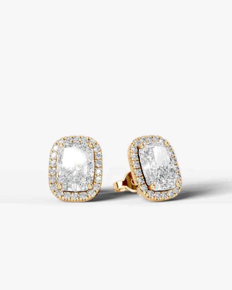 Lab Grown Diamond Velvet Halo Elongated Cushion Cut Stud Earrings
