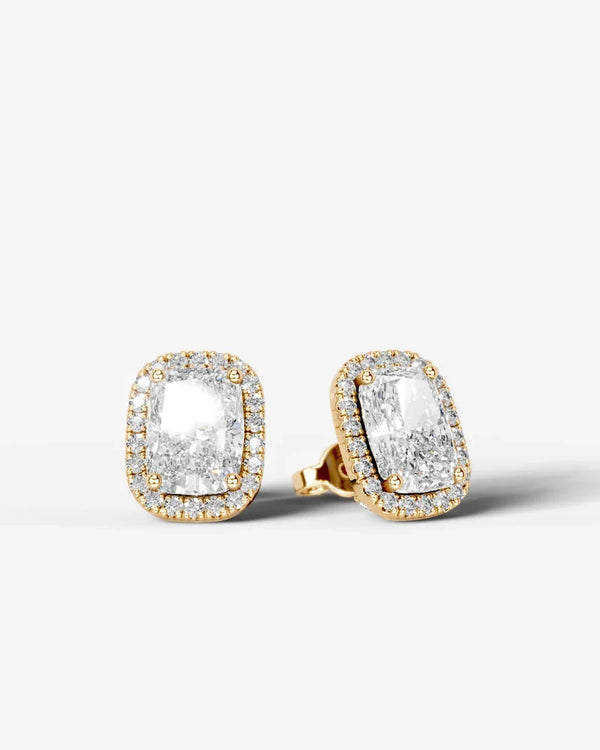 Lab Grown Diamond Velvet Halo Elongated Cushion Cut Stud Earrings