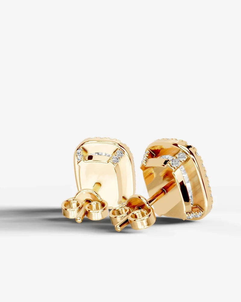 Lab Grown Diamond Velvet Halo Elongated Cushion Cut Stud Earrings