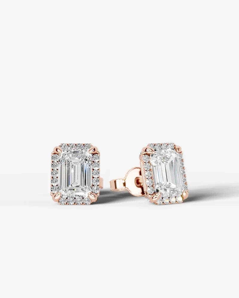 Lab Grown Diamond Classic Emerald Cut Halo Stud Earrings