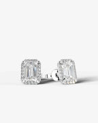 Lab Grown Diamond Classic Emerald Cut Halo Stud Earrings