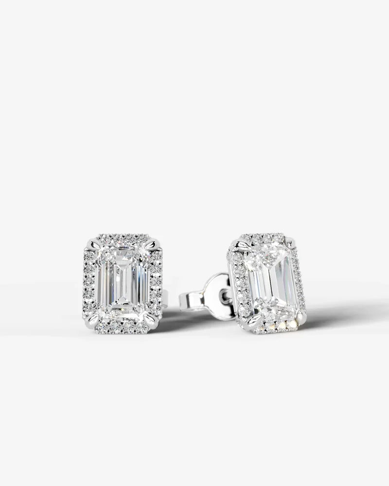 Lab Grown Diamond Classic Emerald Cut Halo Stud Earrings