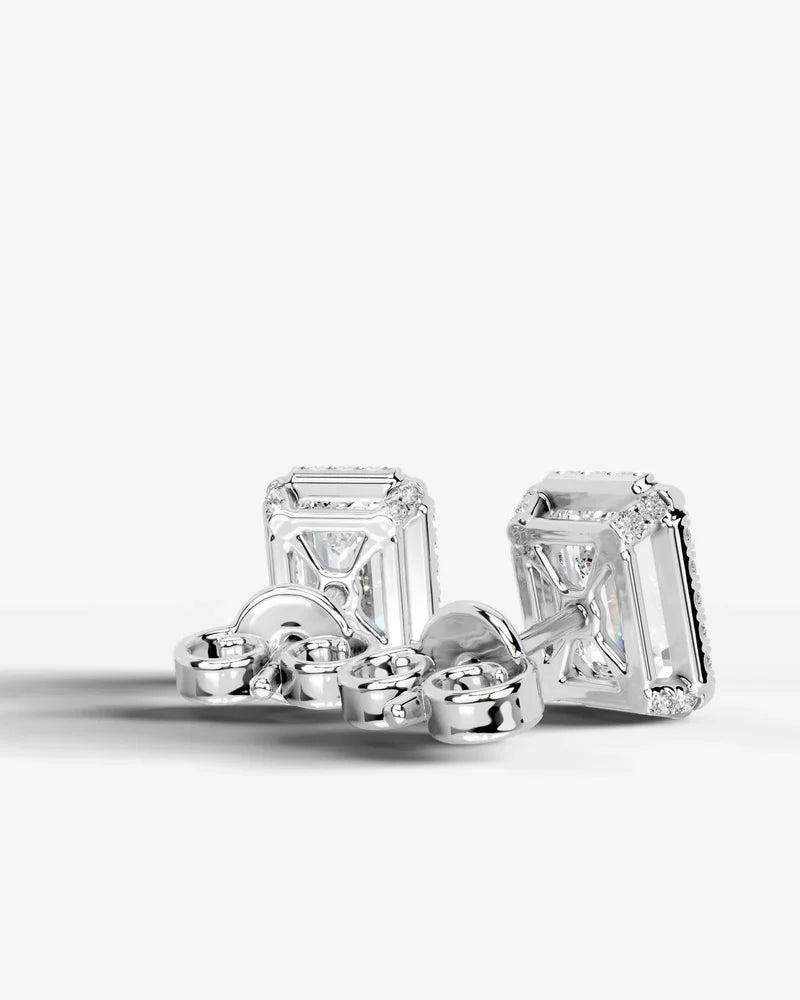 Lab Grown Diamond Classic Emerald Cut Halo Stud Earrings