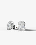 Lab Grown Diamond Classic Emerald Cut Halo Stud Earrings