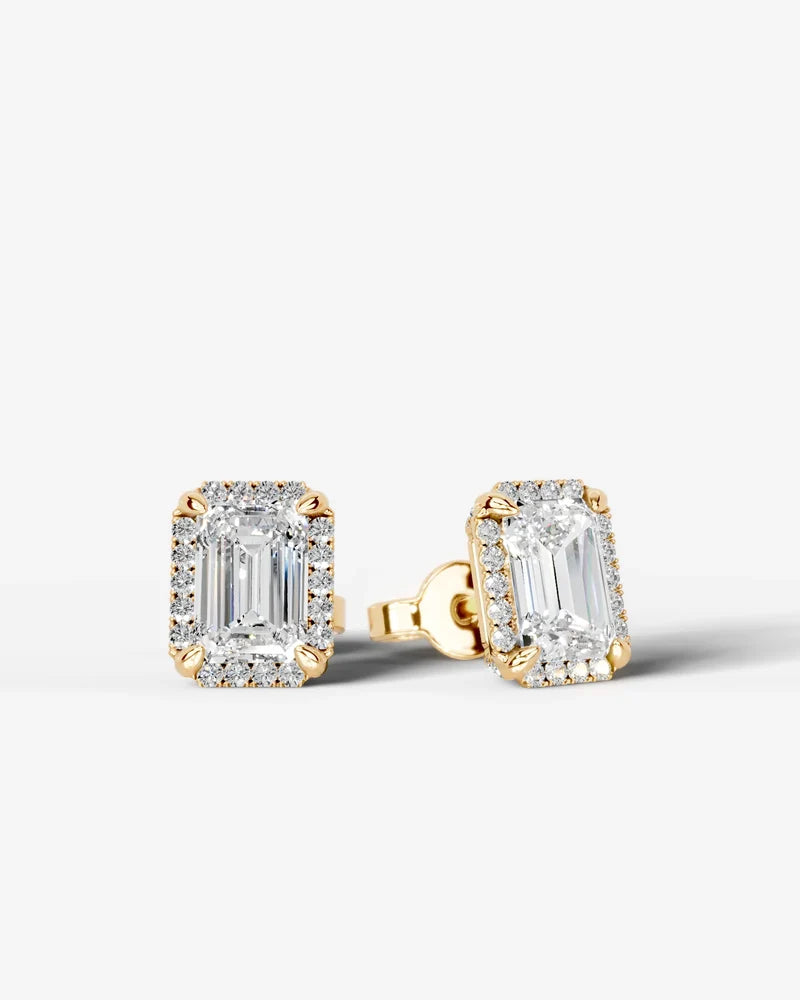 Lab Grown Diamond Classic Emerald Cut Halo Stud Earrings