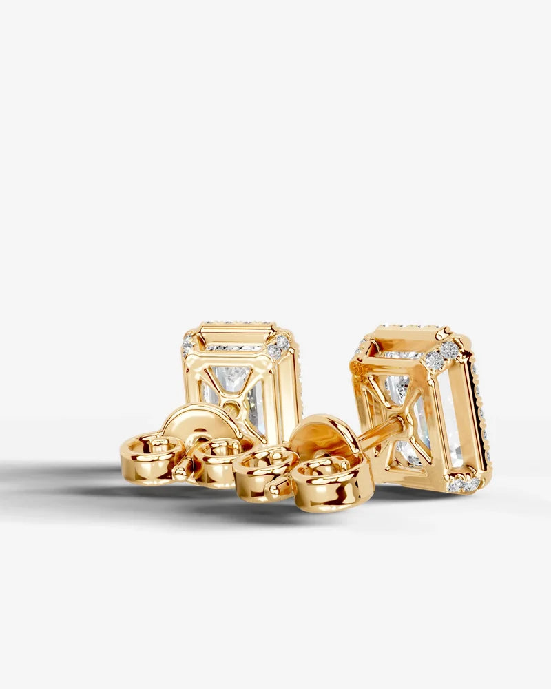 Lab Grown Diamond Classic Emerald Cut Halo Stud Earrings