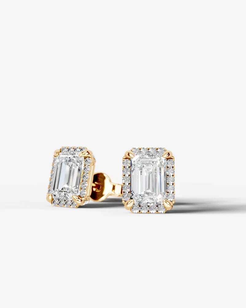 Lab Grown Diamond Classic Emerald Cut Halo Stud Earrings