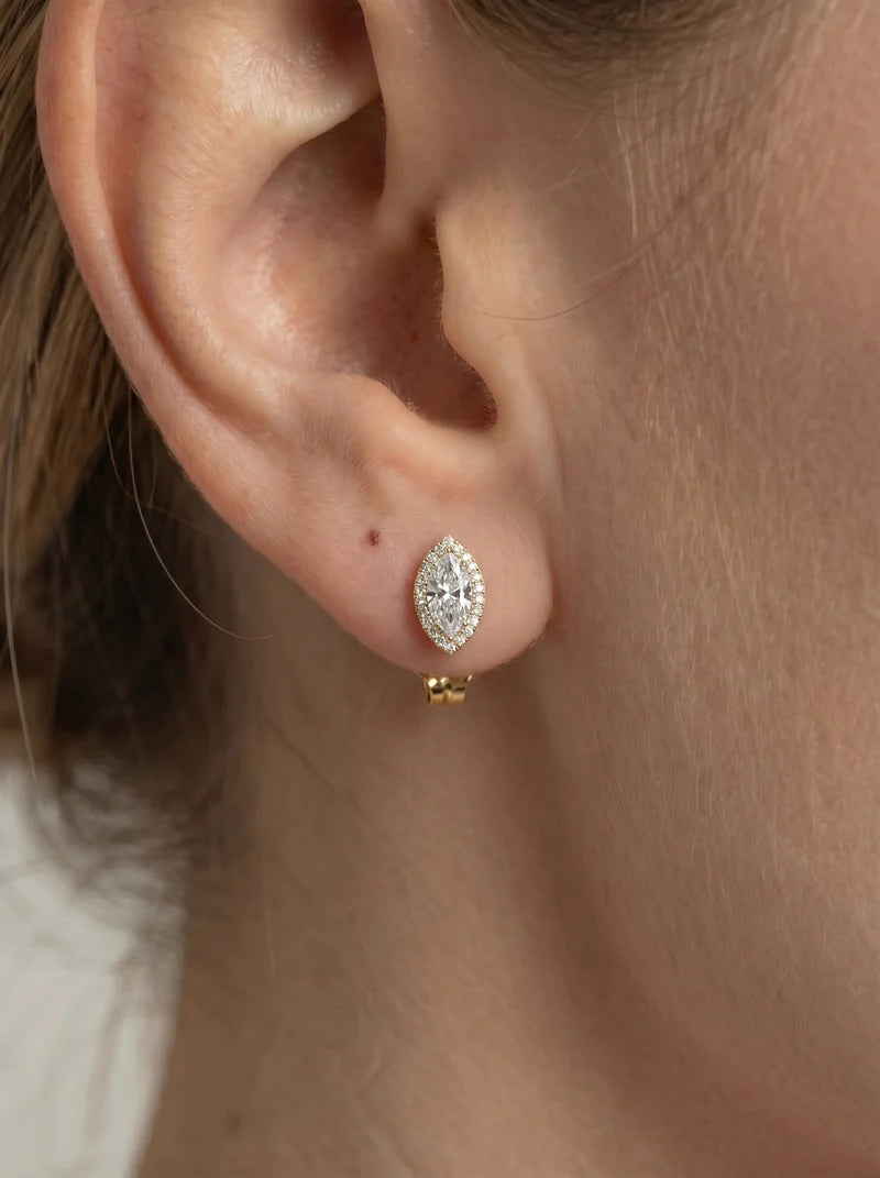 Lab Grown Diamond Pointed Marquise Cut Halo Stud Earrings