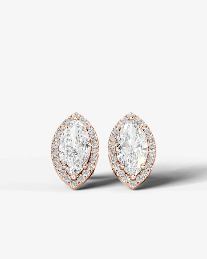 Lab Grown Diamond Pointed Marquise Cut Halo Stud Earrings