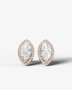 Lab Grown Diamond Pointed Marquise Cut Halo Stud Earrings