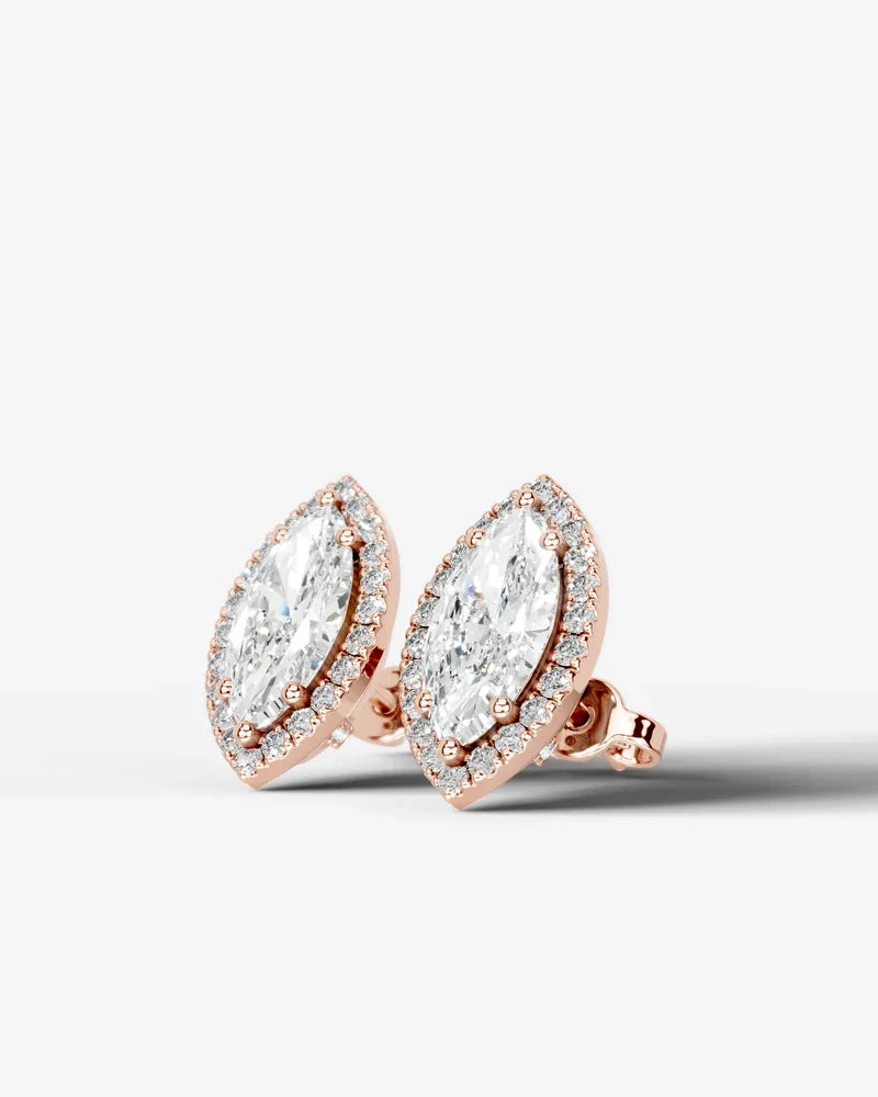 Lab Grown Diamond Pointed Marquise Cut Halo Stud Earrings