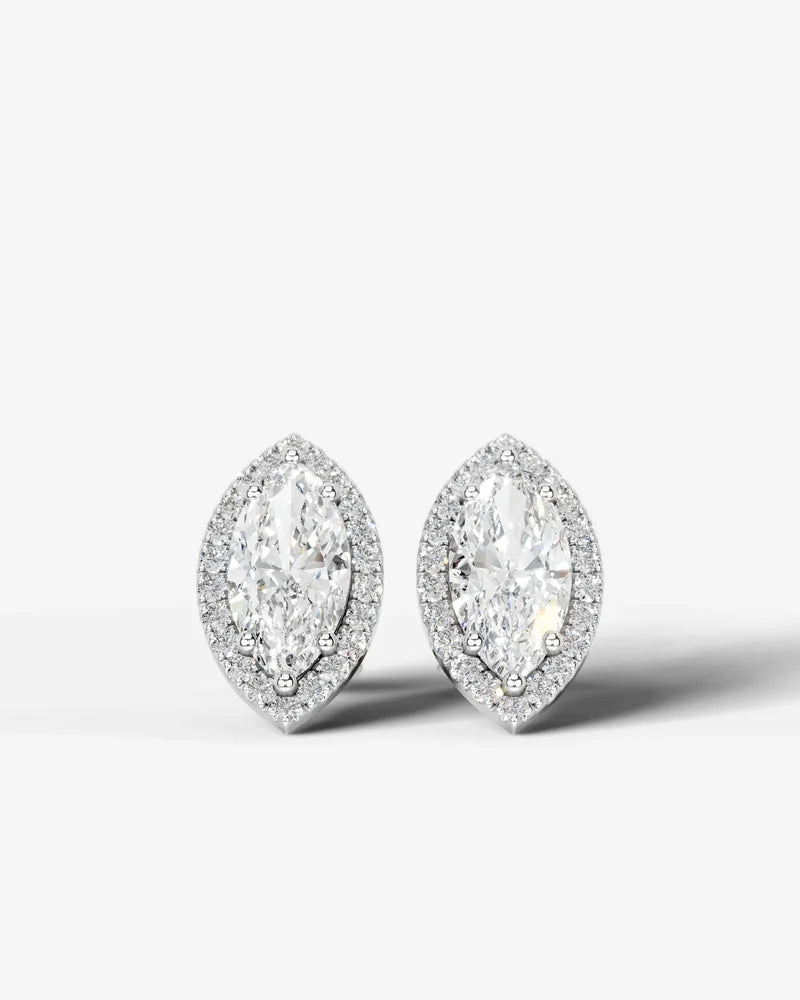 Lab Grown Diamond Pointed Marquise Cut Halo Stud Earrings