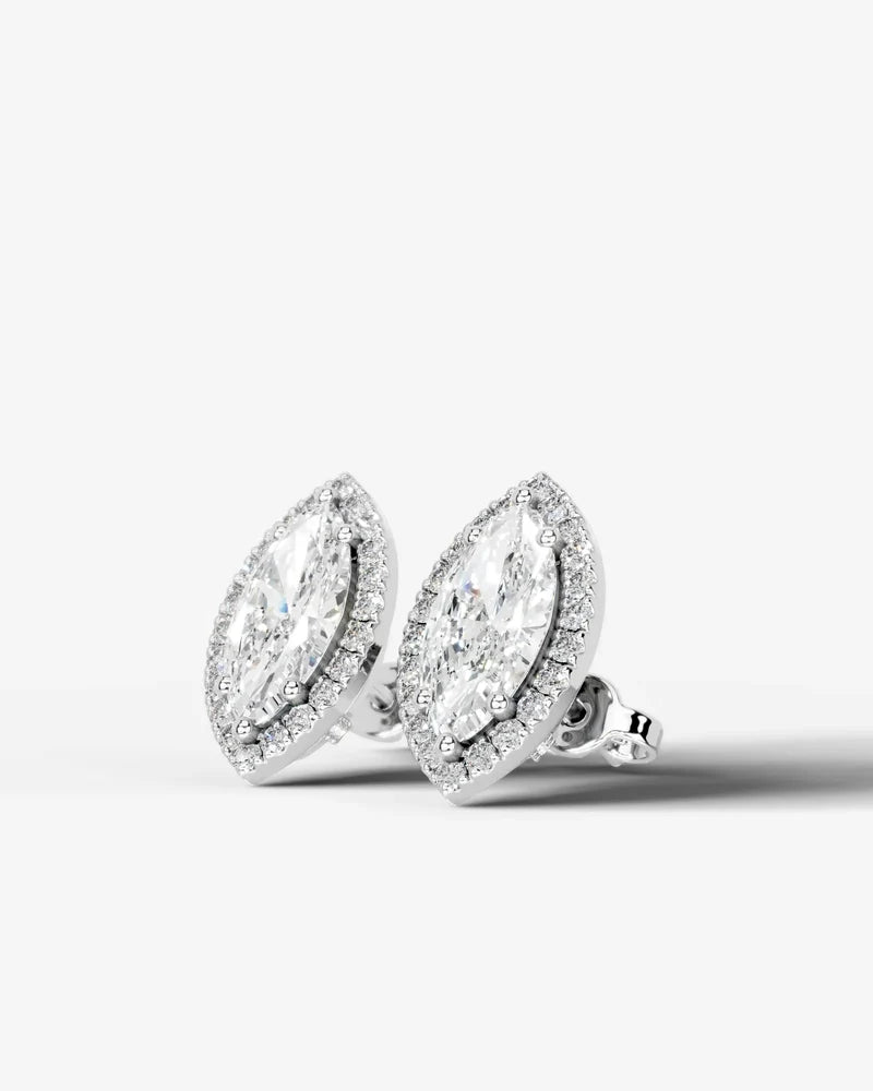Lab Grown Diamond Pointed Marquise Cut Halo Stud Earrings