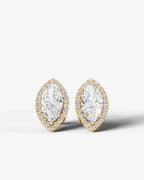 Lab Grown Diamond Pointed Marquise Cut Halo Stud Earrings