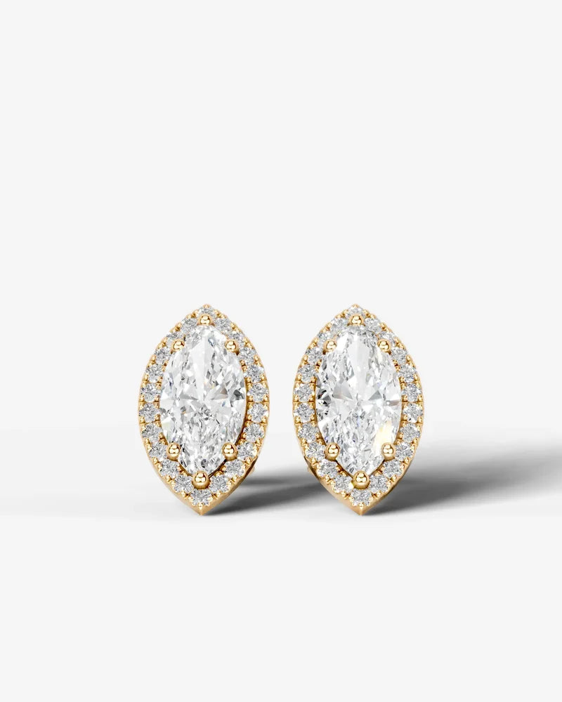 Lab Grown Diamond Pointed Marquise Cut Halo Stud Earrings