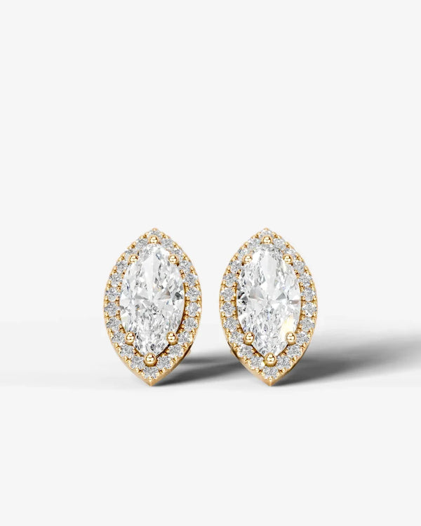 Lab Grown Diamond Pointed Marquise Cut Halo Stud Earrings