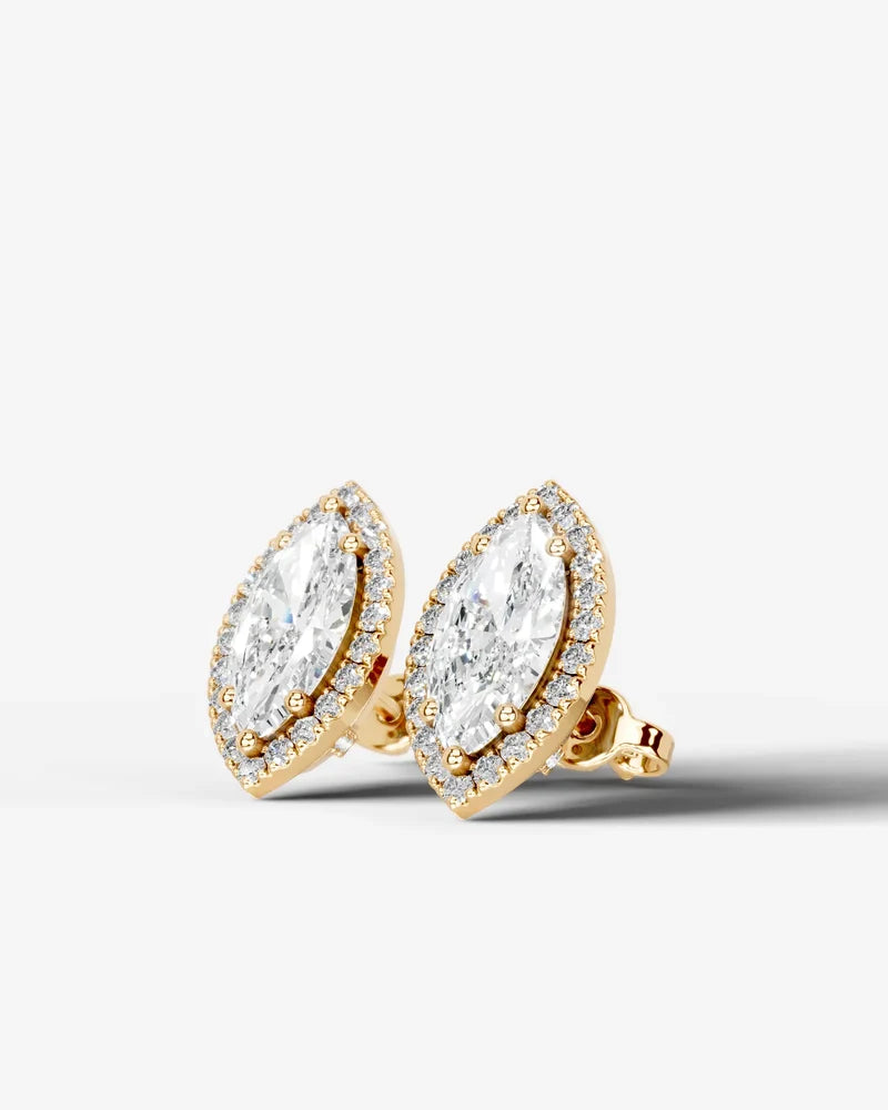 Lab Grown Diamond Pointed Marquise Cut Halo Stud Earrings