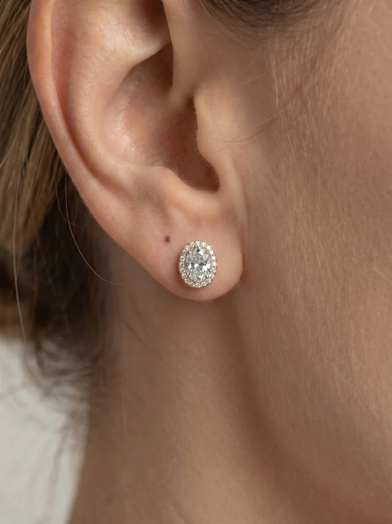 Lab Grown Diamond Aura Contour Oval Cut Halo Stud Earrings