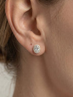 Lab Grown Diamond Aura Contour Oval Cut Halo Stud Earrings