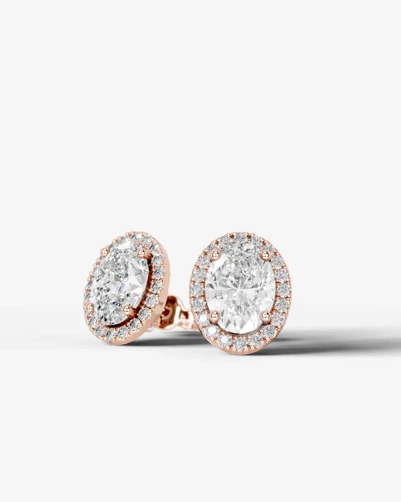 Lab Grown Diamond Aura Contour Oval Cut Halo Stud Earrings