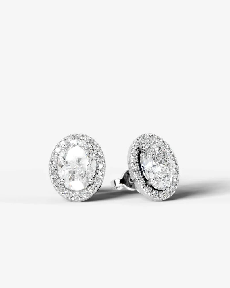 Lab Grown Diamond Aura Contour Oval Cut Halo Stud Earrings