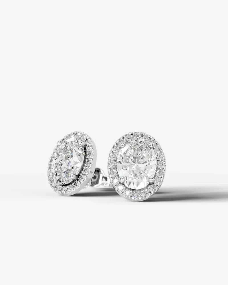 Lab Grown Diamond Aura Contour Oval Cut Halo Stud Earrings