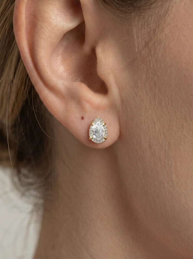 Lab Grown Diamond Teardrop Pear Cut Halo Stud Earrings