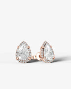 Lab Grown Diamond Teardrop Pear Cut Halo Stud Earrings