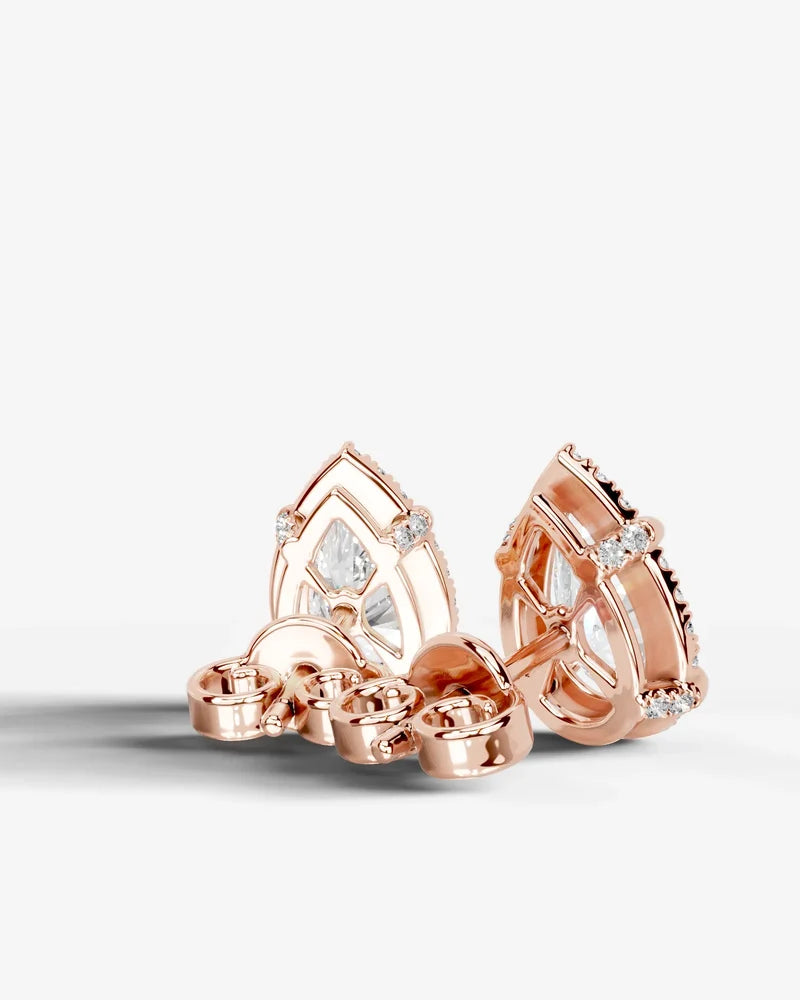 Lab Grown Diamond Teardrop Pear Cut Halo Stud Earrings
