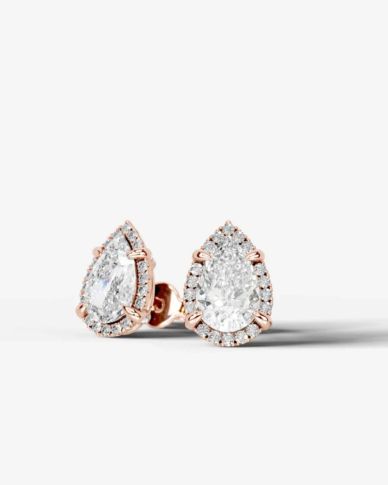 Lab Grown Diamond Teardrop Pear Cut Halo Stud Earrings