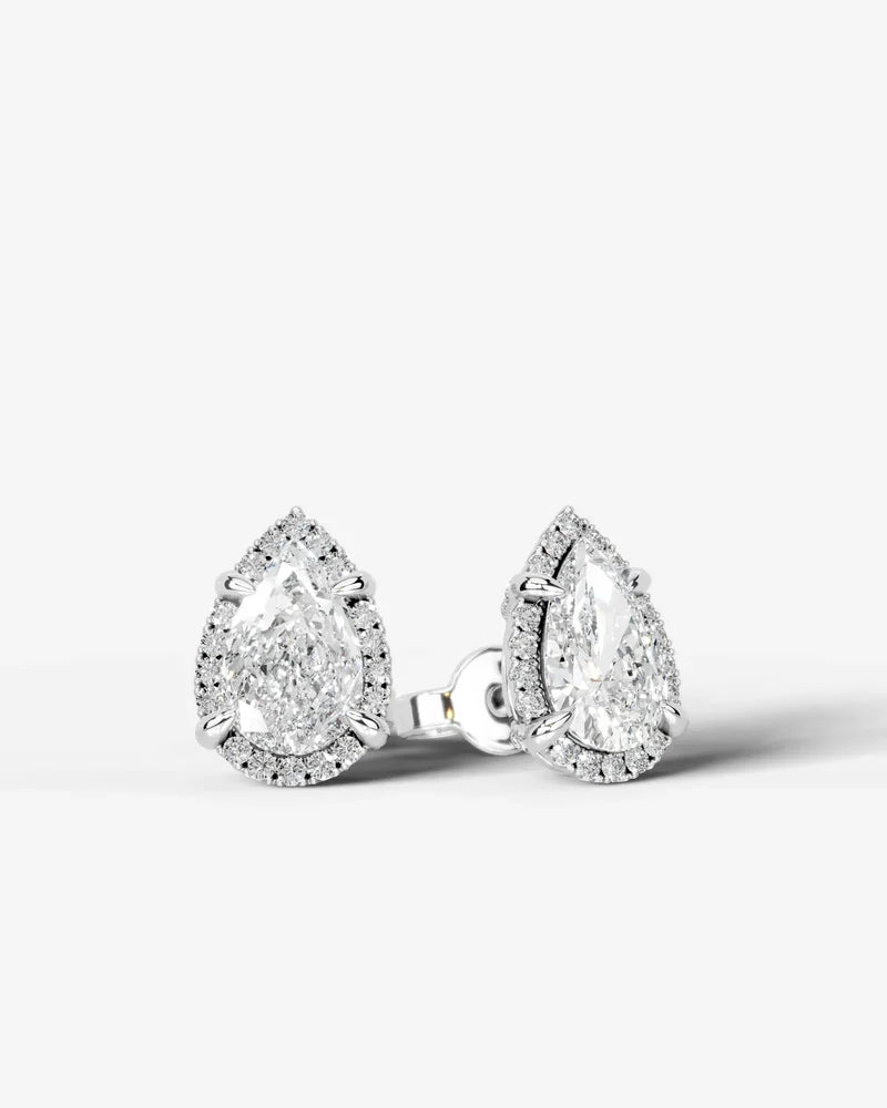 Lab Grown Diamond Teardrop Pear Cut Halo Stud Earrings