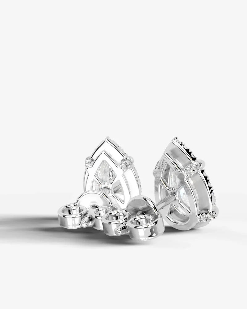 Lab Grown Diamond Teardrop Pear Cut Halo Stud Earrings