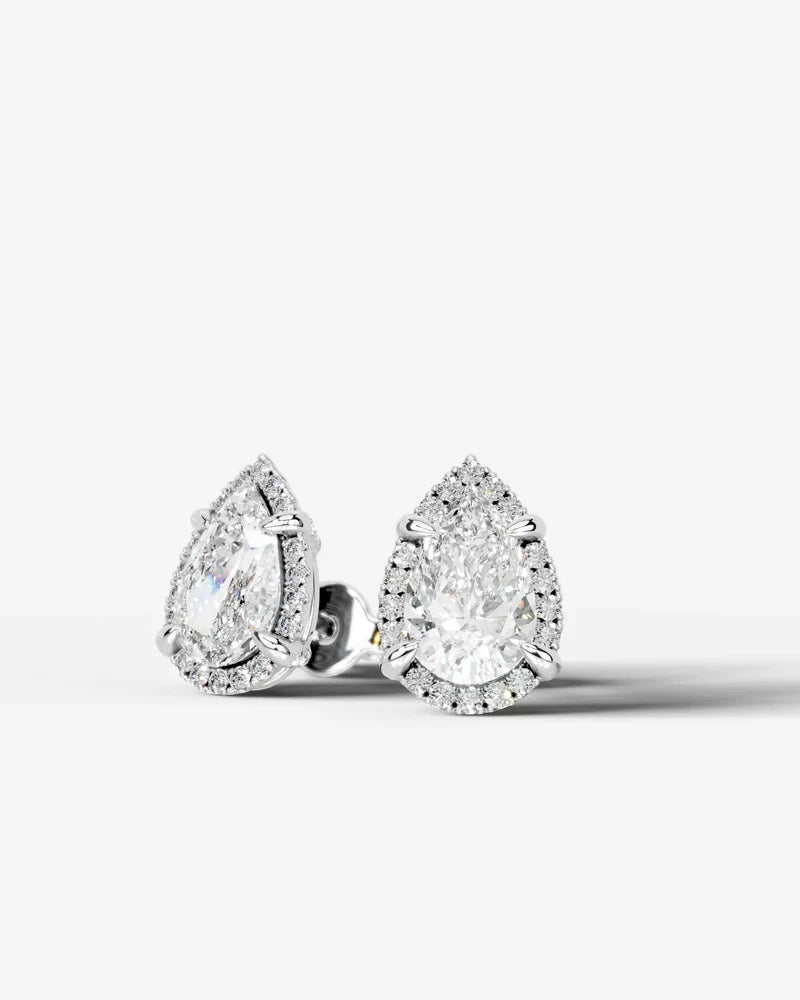 Lab Grown Diamond Teardrop Pear Cut Halo Stud Earrings