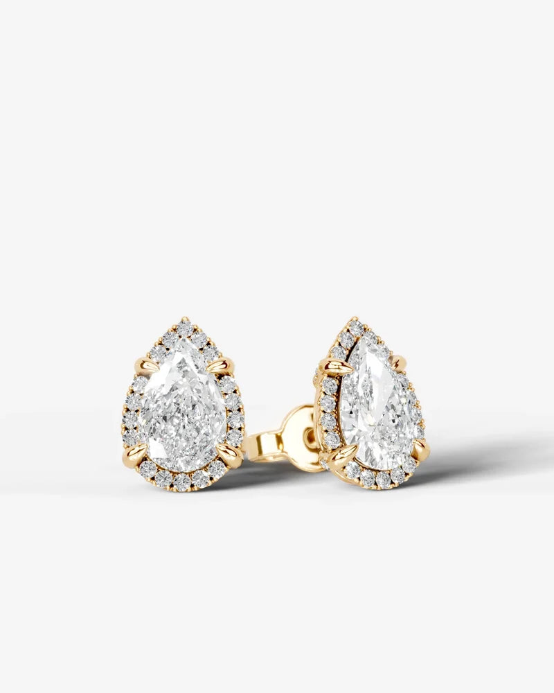 Lab Grown Diamond Teardrop Pear Cut Halo Stud Earrings