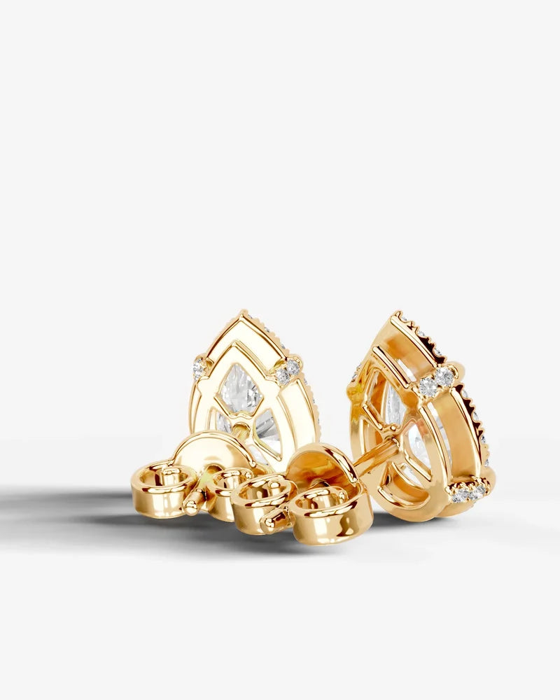 Lab Grown Diamond Teardrop Pear Cut Halo Stud Earrings