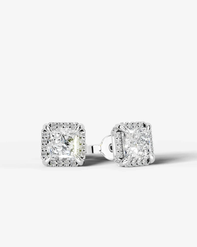 Lab Grown Diamond Imperial Prism Princess Cut Halo Stud Earrings