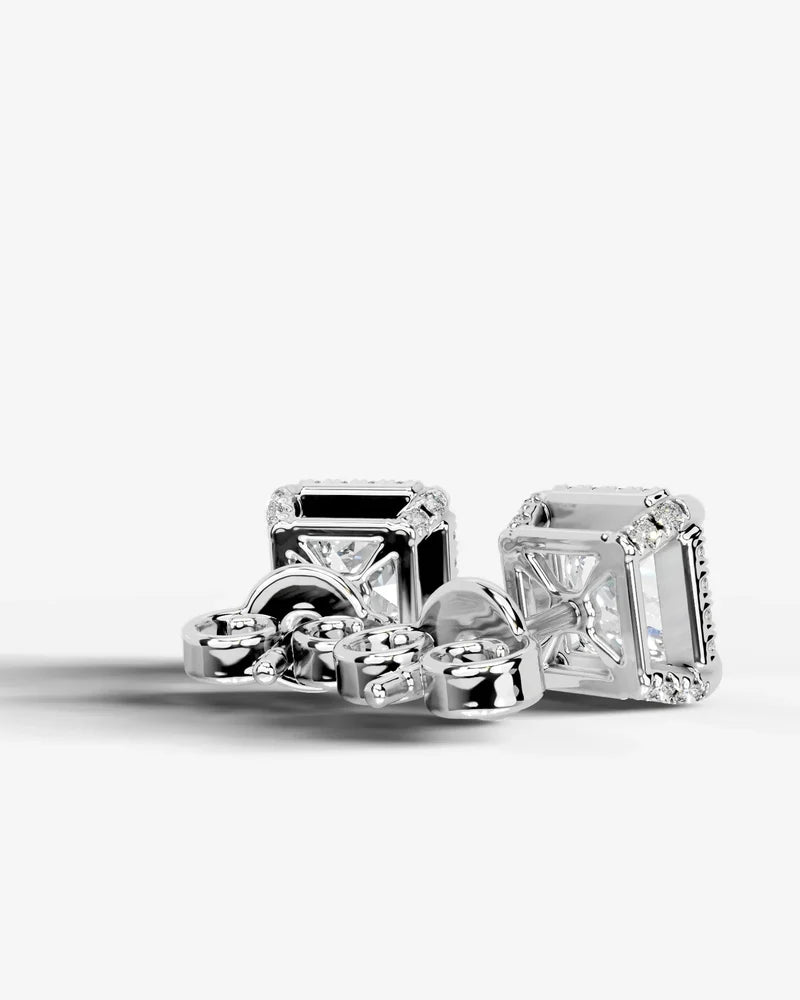Lab Grown Diamond Imperial Prism Princess Cut Halo Stud Earrings
