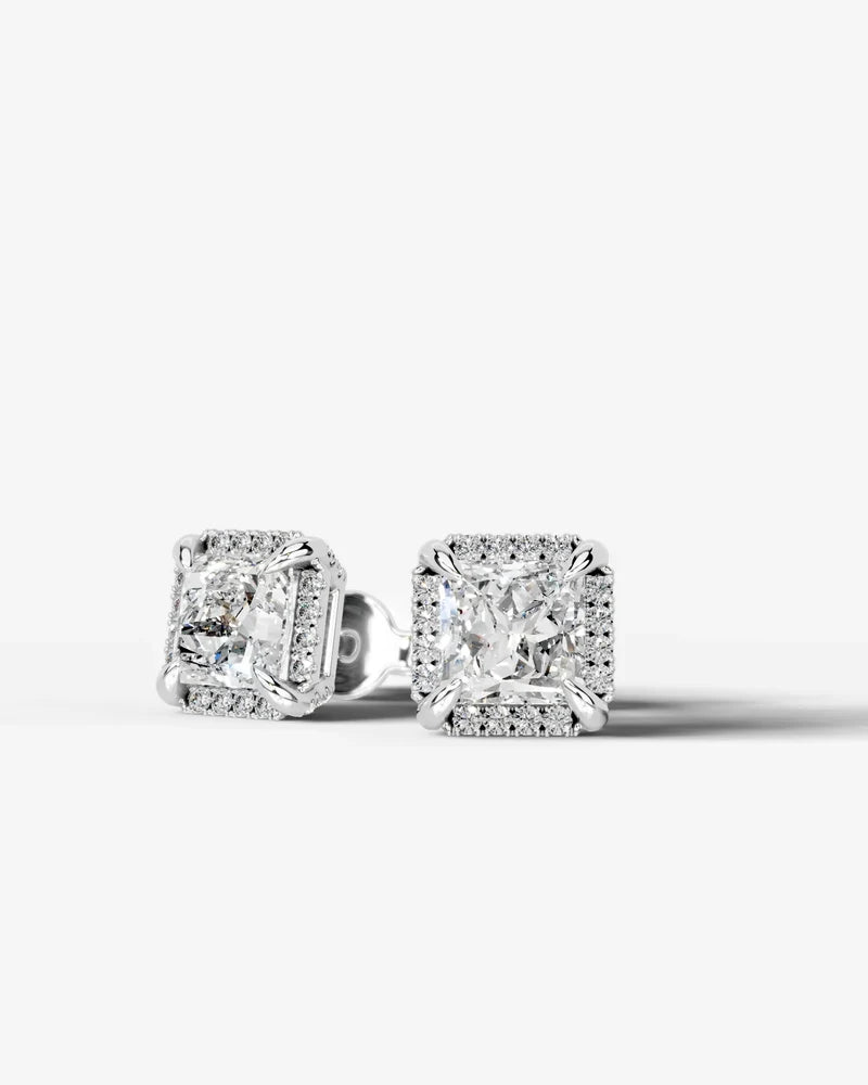 Lab Grown Diamond Imperial Prism Princess Cut Halo Stud Earrings