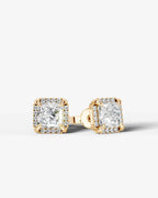 Lab Grown Diamond Imperial Prism Princess Cut Halo Stud Earrings
