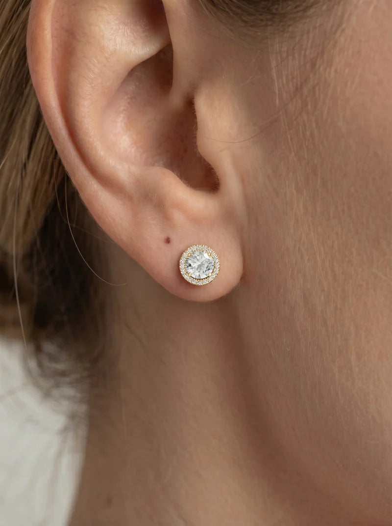Lab Grown Diamond Celestial Radiance Round Cut Halo Stud Earrings