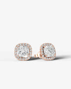 Lab Grown Diamond Pillow Precision Square Cushion Cut Halo Stud Earrings