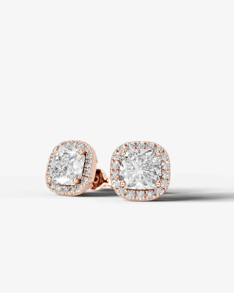 Lab Grown Diamond Pillow Precision Square Cushion Cut Halo Stud Earrings