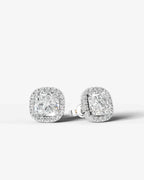 Lab Grown Diamond Pillow Precision Square Cushion Cut Halo Stud Earrings