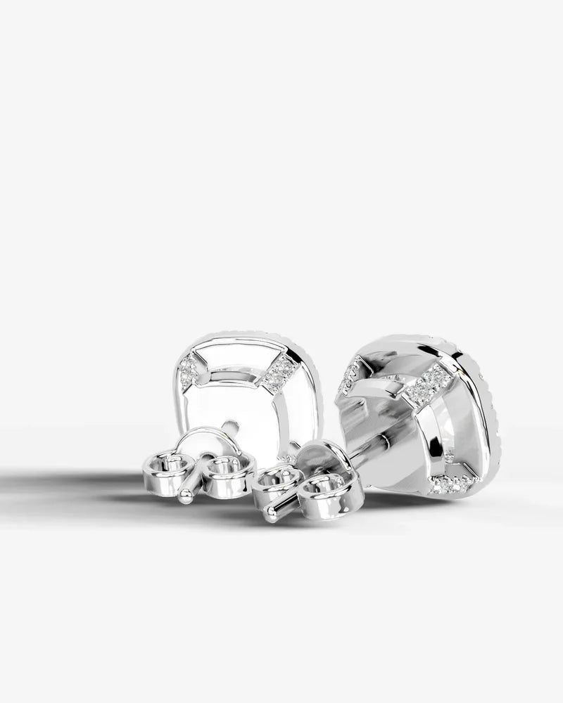Lab Grown Diamond Pillow Precision Square Cushion Cut Halo Stud Earrings