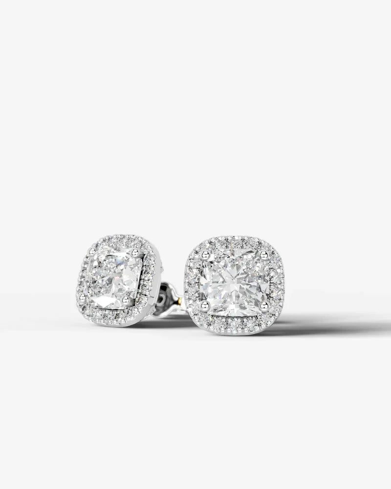 Lab Grown Diamond Pillow Precision Square Cushion Cut Halo Stud Earrings