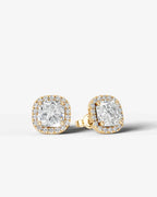 Lab Grown Diamond Pillow Precision Square Cushion Cut Halo Stud Earrings