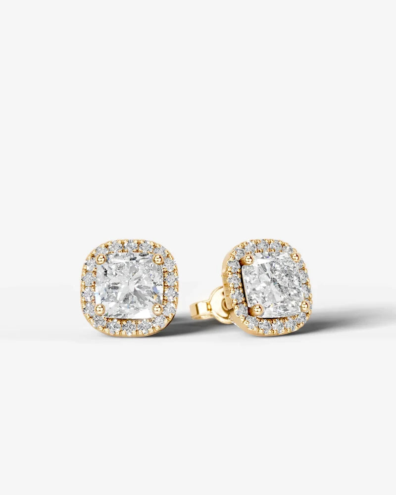 Lab Grown Diamond Pillow Precision Square Cushion Cut Halo Stud Earrings