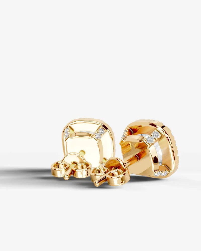 Lab Grown Diamond Pillow Precision Square Cushion Cut Halo Stud Earrings