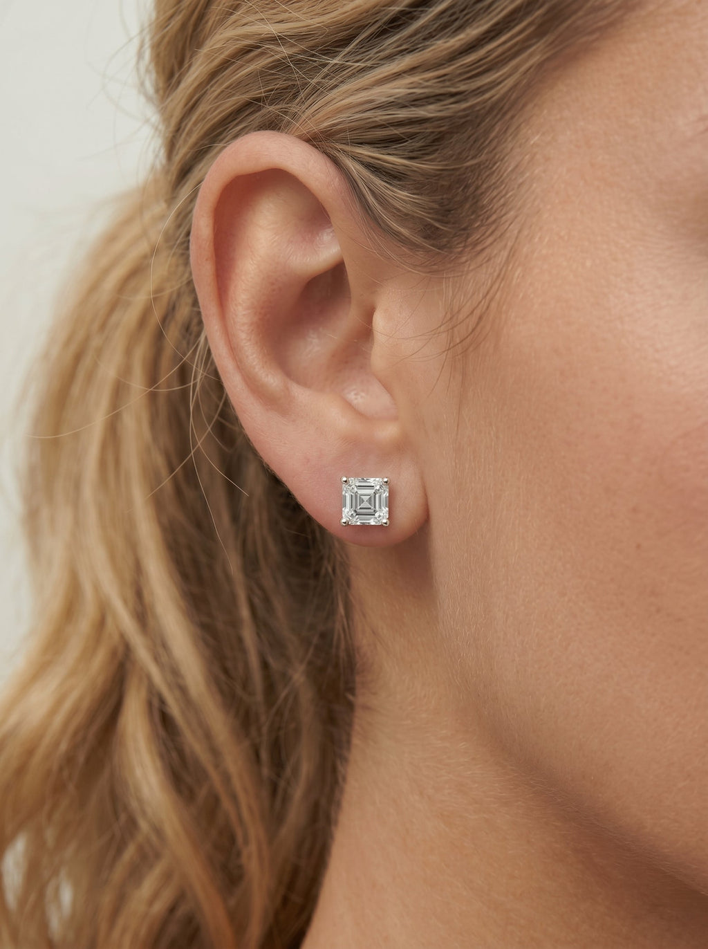 Lab Grown Diamond Asscher Solitaire Stud Earrings