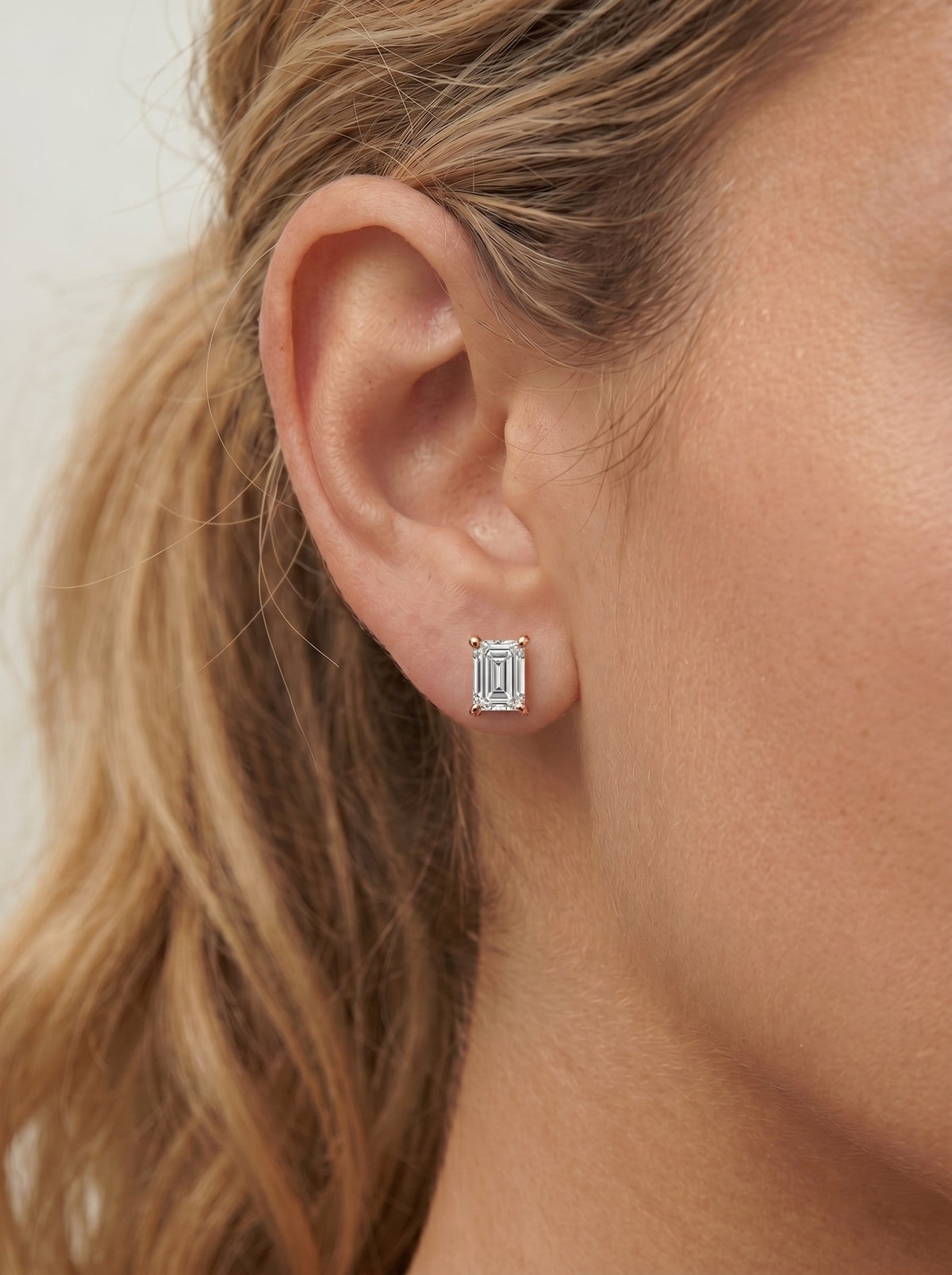 Lab Grown Diamond Emerald Solitaire Stud Earrings